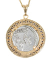 14k Gold & Tanzanite Genuine Ancient Roman Coin Necklace (Flora; 57 B.C.)