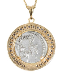 14k Gold & Tanzanite Genuine Ancient Roman Coin Necklace (Flora; 57 B.C.)