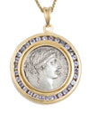 14k Gold & Tanzanite Genuine Ancient Roman Coin Necklace (Flora; 57 B.C.)
