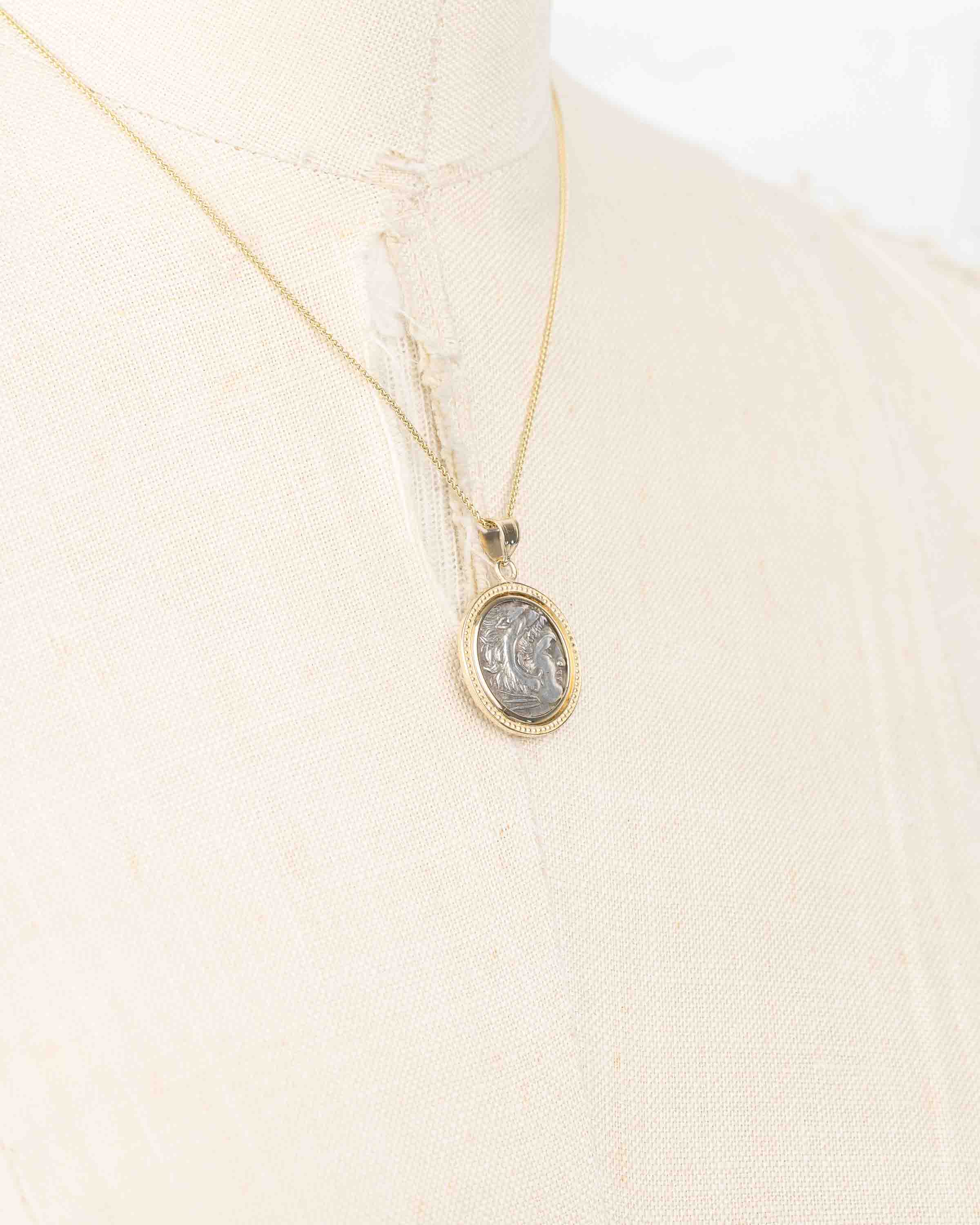 14k Gold Genuine Ancient Greek Coin Necklace (Alexander the Great; 336-323 B.C.)
