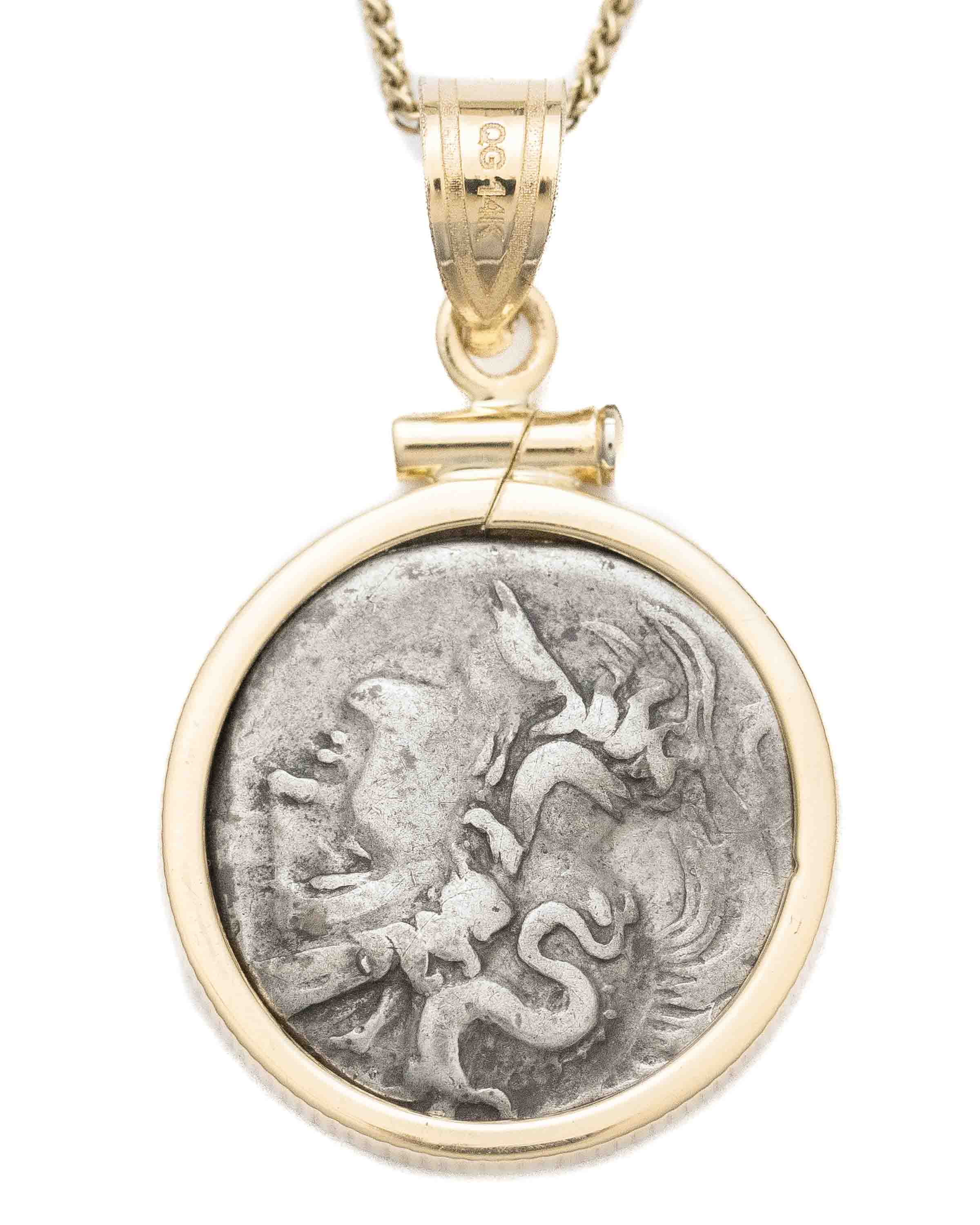 14k Gold Genuine Ancient Greek Coin Necklace (Athena/Owl; 302-280 B.C.)
