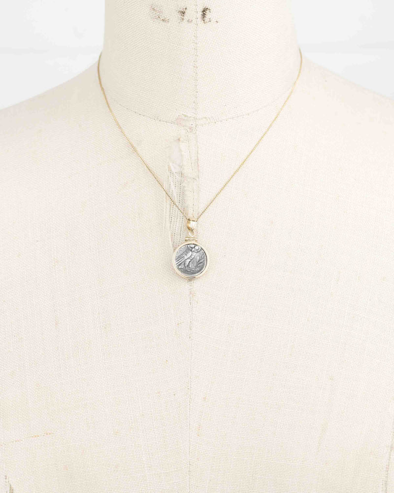 14k Gold Genuine Ancient Greek Coin Necklace (Athena/Owl; 302-280 B.C.)