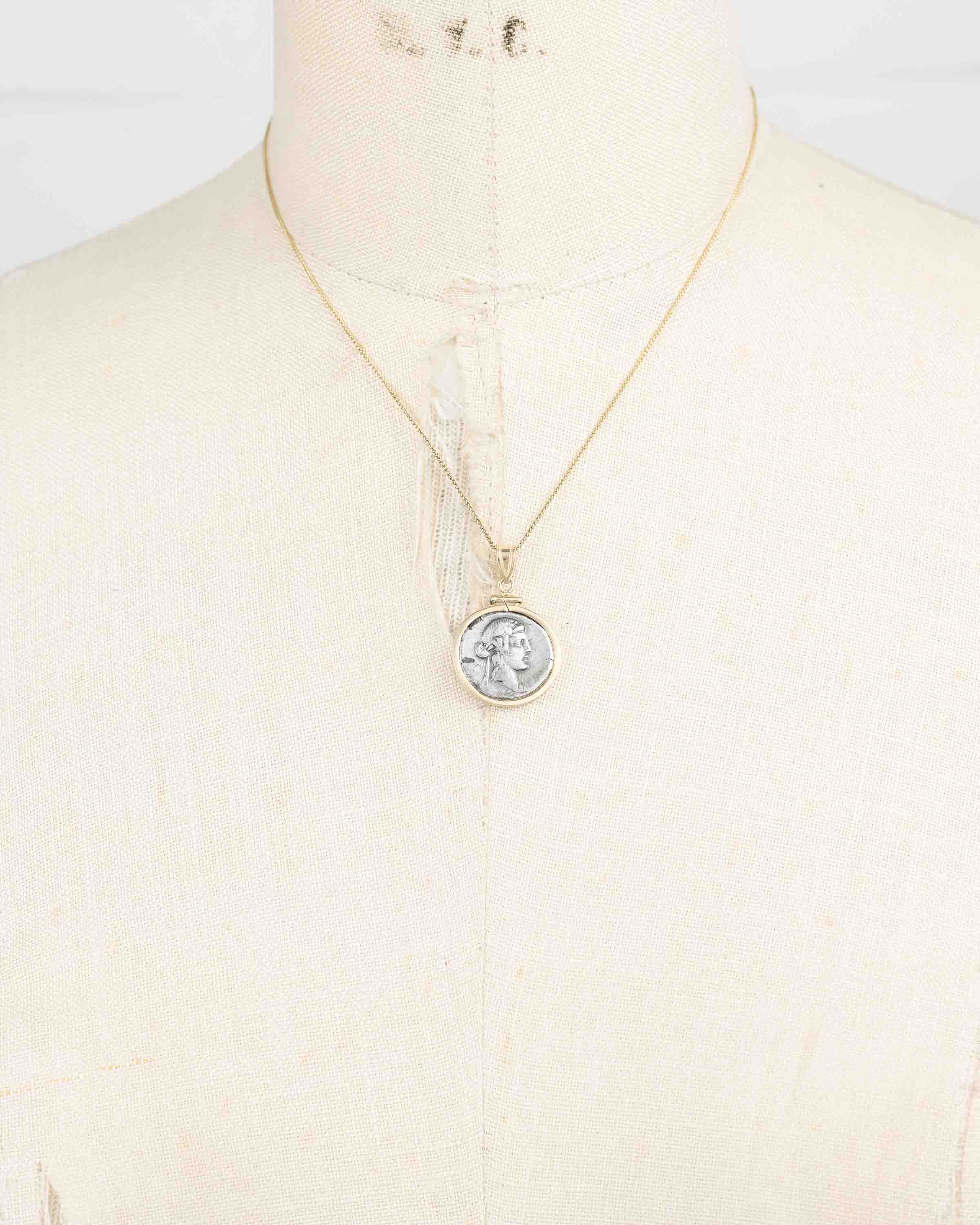14k Gold Genuine Ancient Roman Coin Necklace (Bacchus/Pegasus; 90 B.C.)