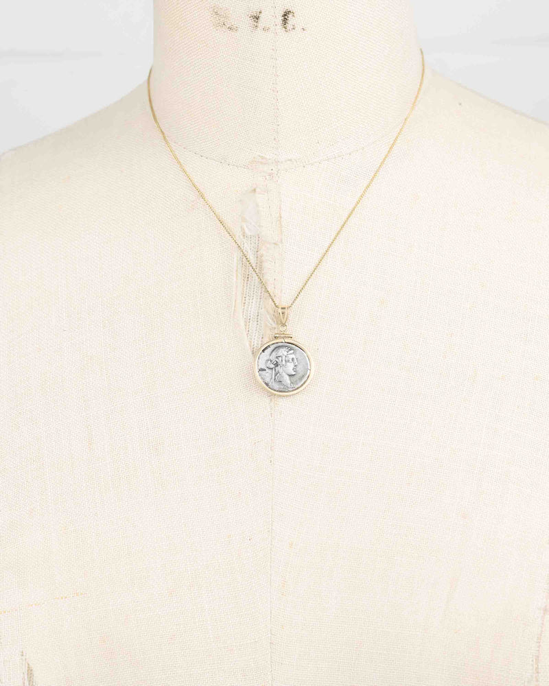 14k Gold Genuine Ancient Roman Coin Necklace (Bacchus/Pegasus; 90 B.C.)