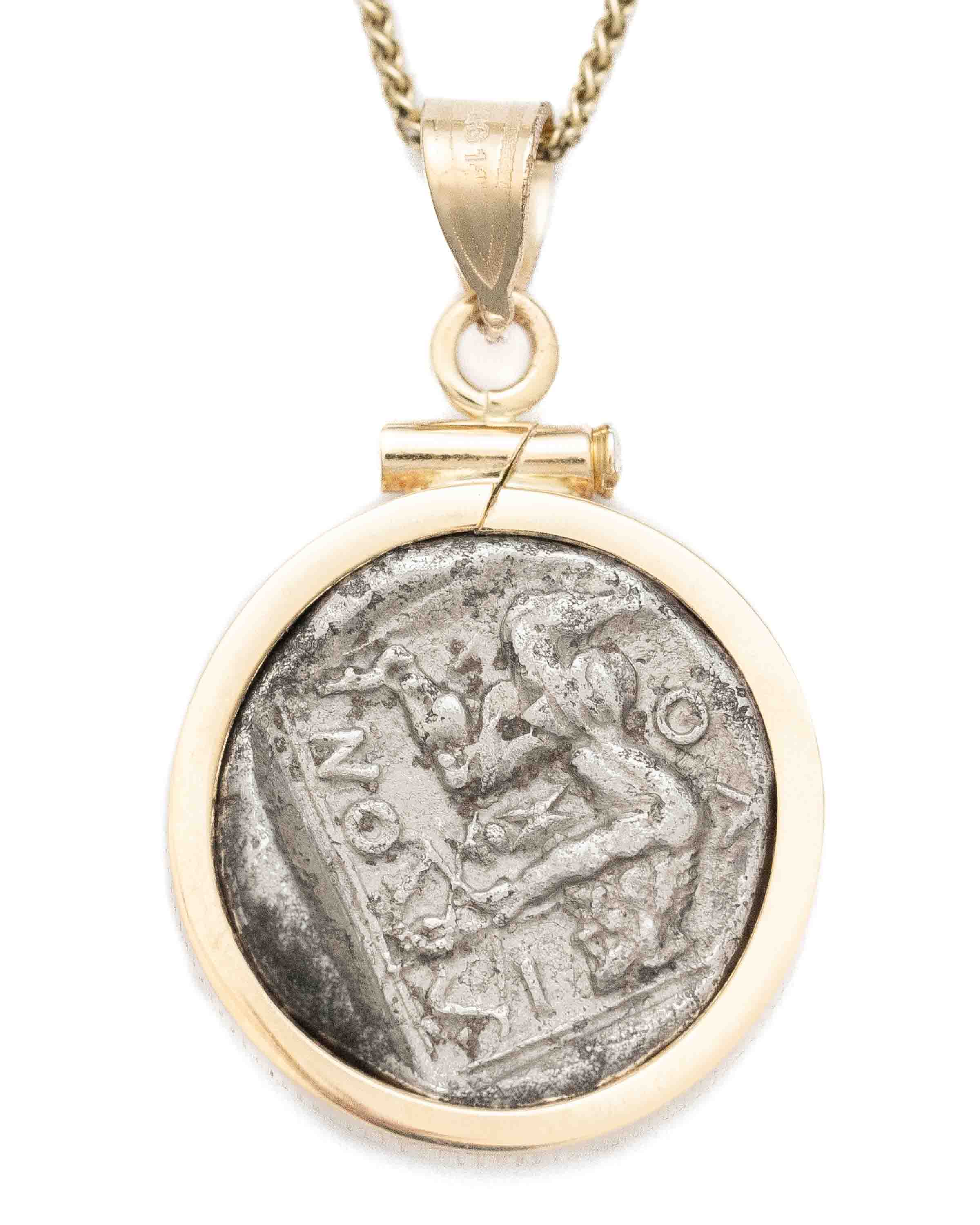 14k Gold Genuine Ancient Greek Coin Necklace (Dionysus; 411-340 B.C.)