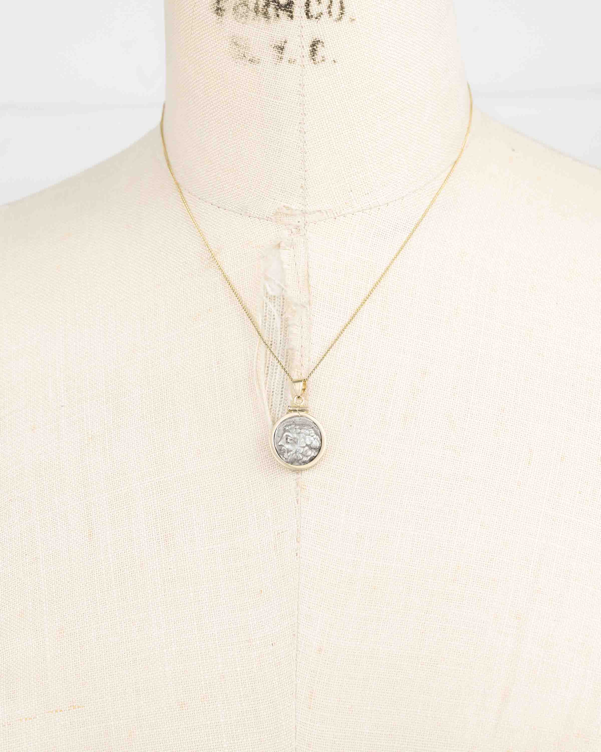 14k Gold Genuine Ancient Greek Coin Necklace (Dionysus; 411-340 B.C.)
