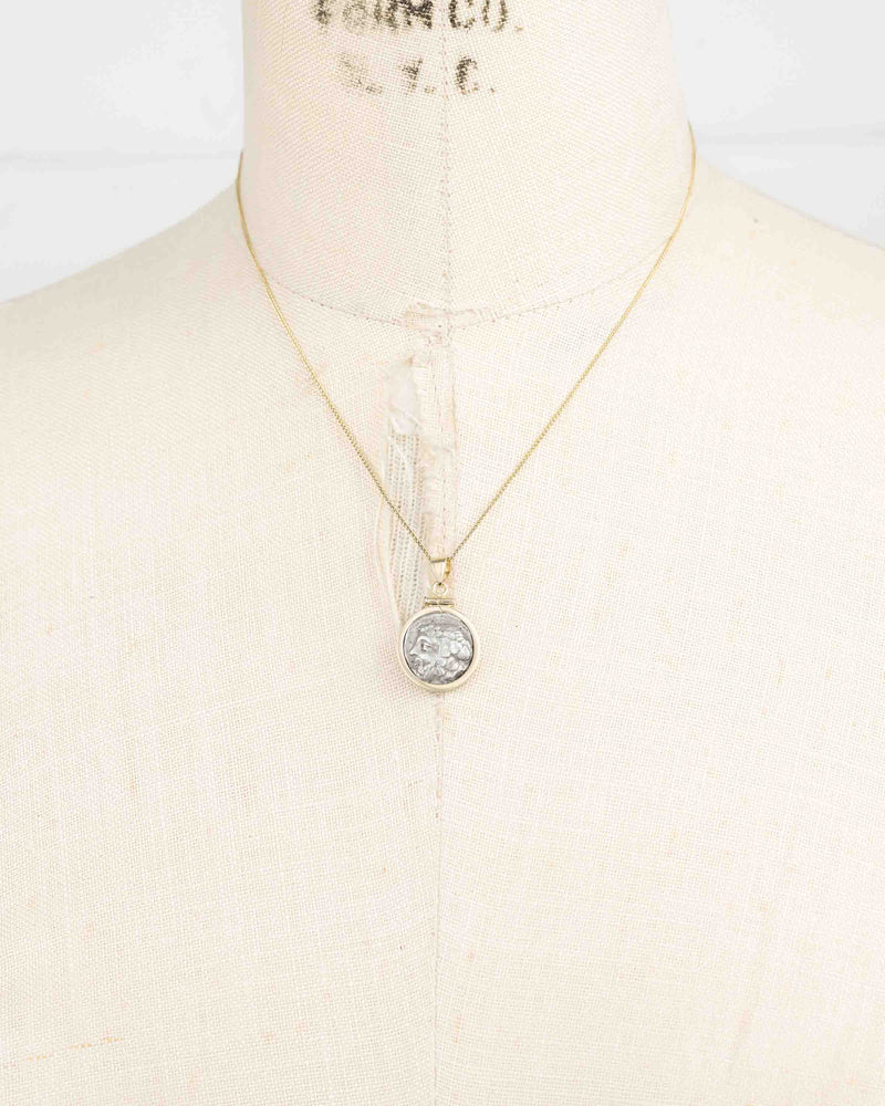 14k Gold Genuine Ancient Greek Coin Necklace (Dionysus; 411-340 B.C.)