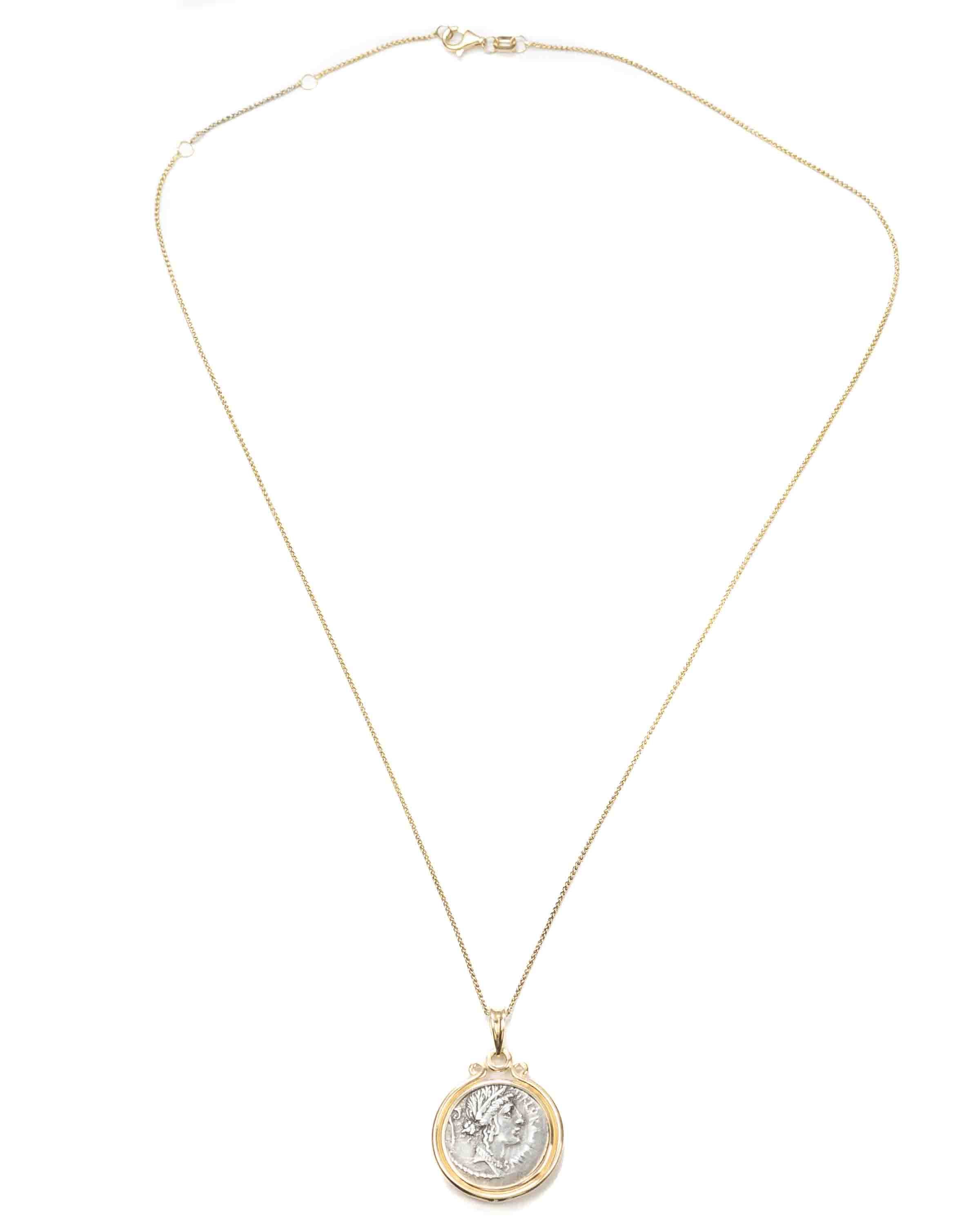 14k Gold Genuine Ancient Roman Coin Necklace (Flora; 57 B.C.)