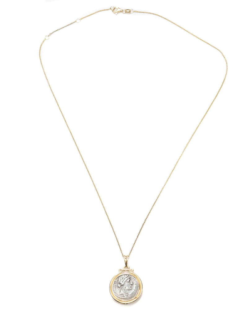 14k Gold Genuine Ancient Roman Coin Necklace (Flora; 57 B.C.)