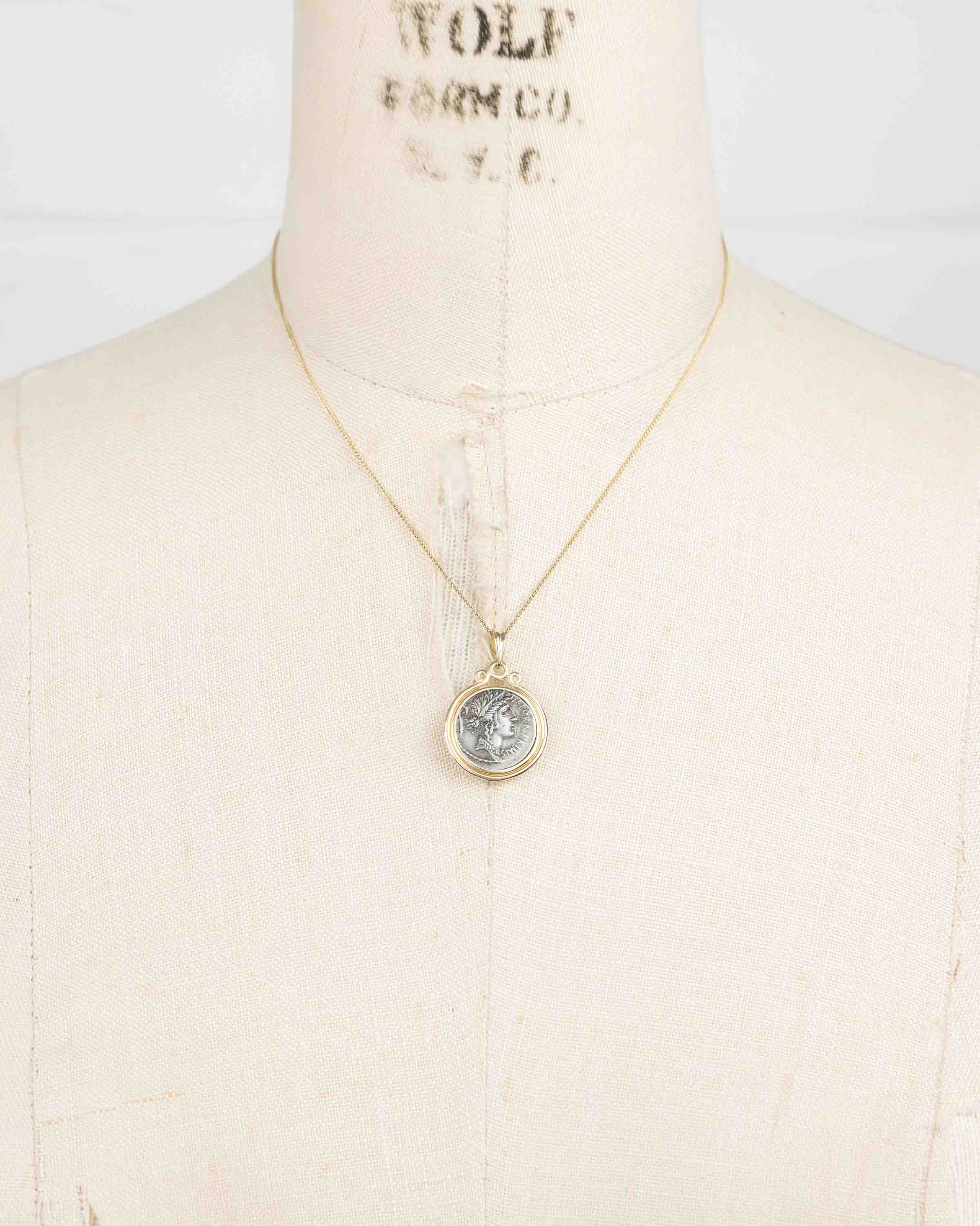 14k Gold Genuine Ancient Roman Coin Necklace (Flora; 57 B.C.)