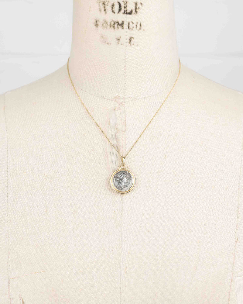 14k Gold Genuine Ancient Roman Coin Necklace (Flora; 57 B.C.)