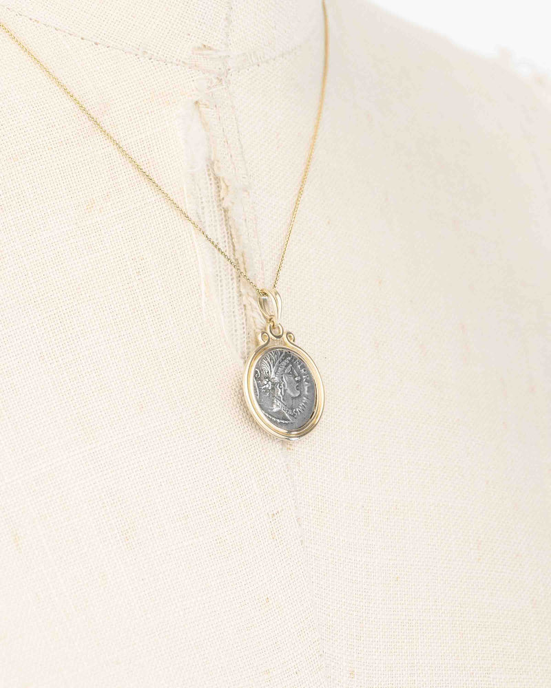 14k Gold Genuine Ancient Roman Coin Necklace (Flora; 57 B.C.)