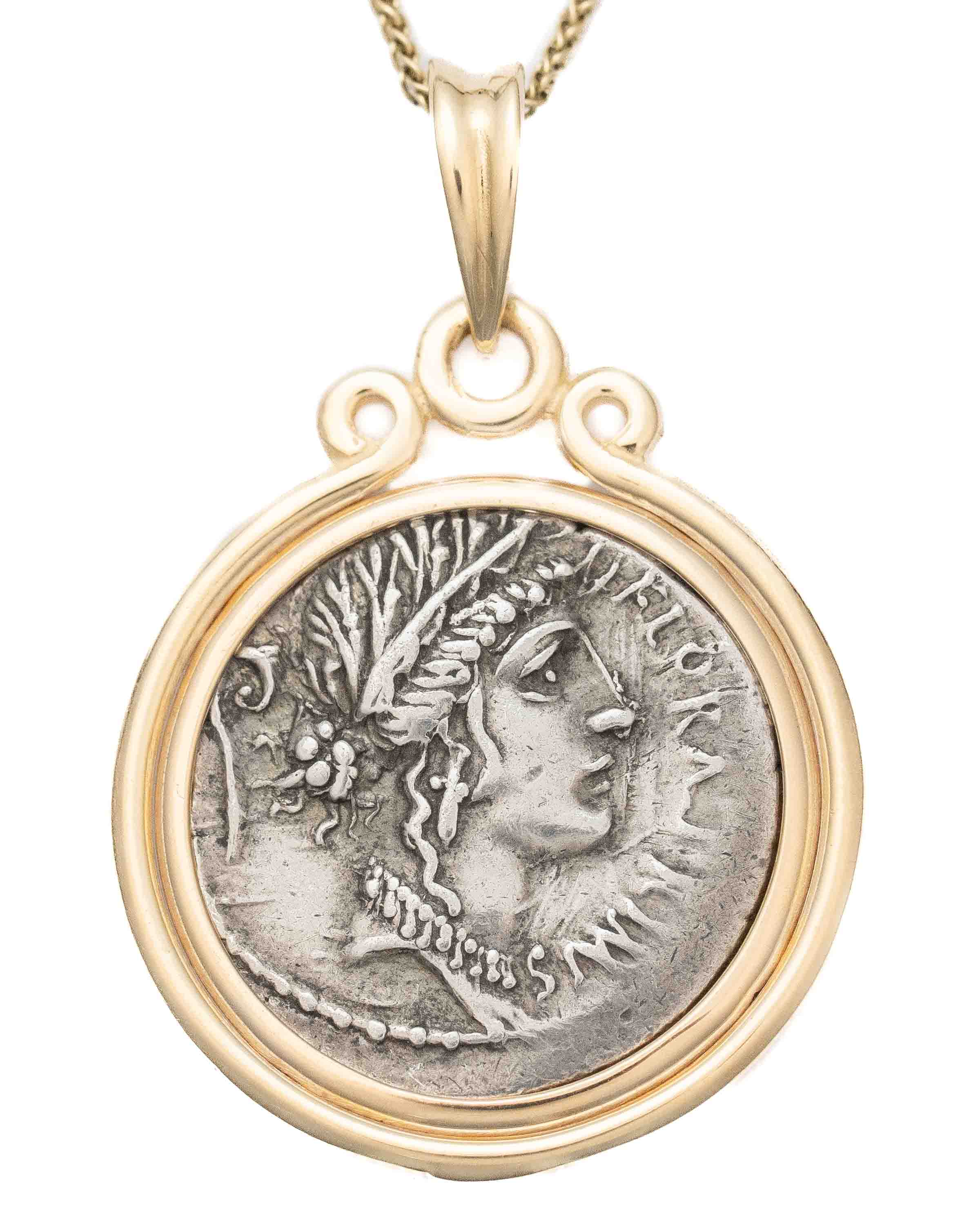 14k Gold Genuine Ancient Roman Coin Necklace (Flora; 57 B.C.)