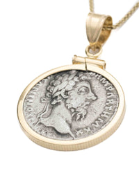 14k Gold Genuine Ancient Roman Coin Necklace (Marcus Aurelius; 161-180 A.D.)