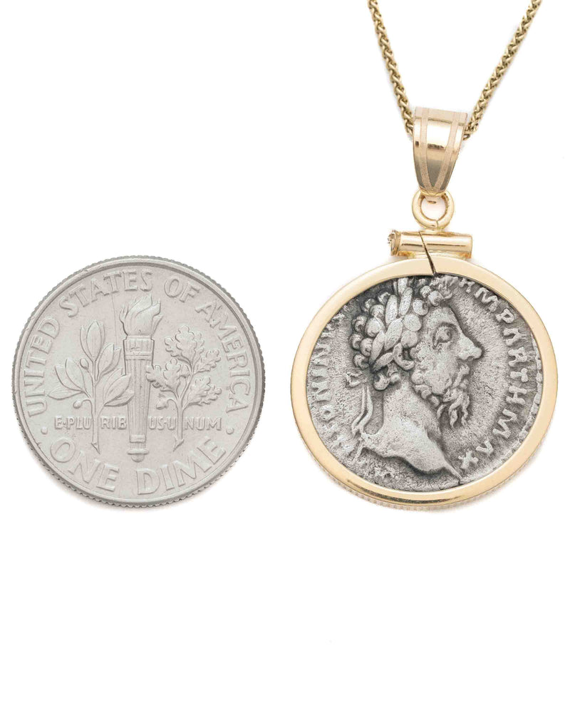14k Gold Genuine Ancient Roman Coin Necklace (Marcus Aurelius; 161-180 A.D.)