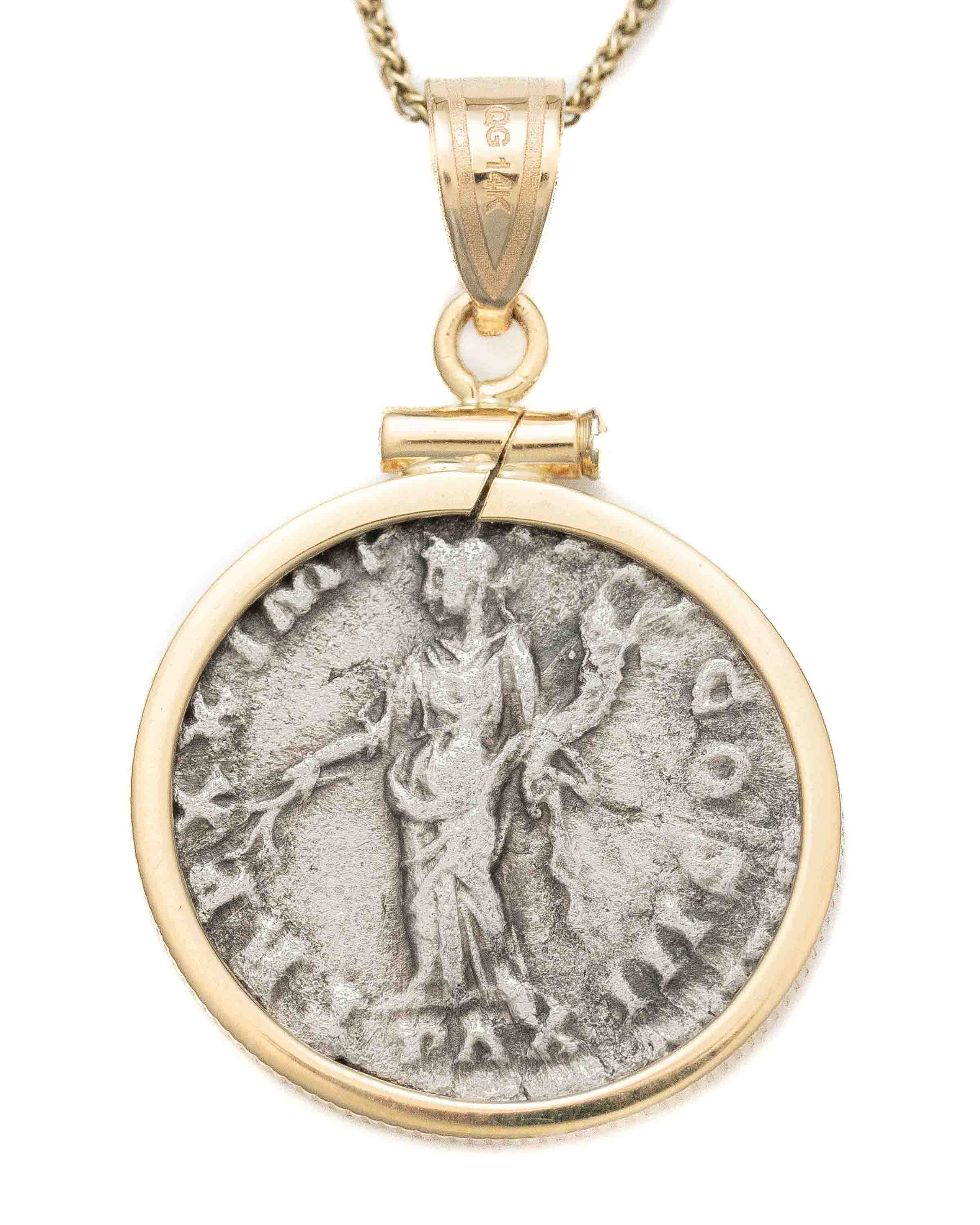 14k Gold Genuine Ancient Roman Coin Necklace (Marcus Aurelius; 161-180 A.D.)