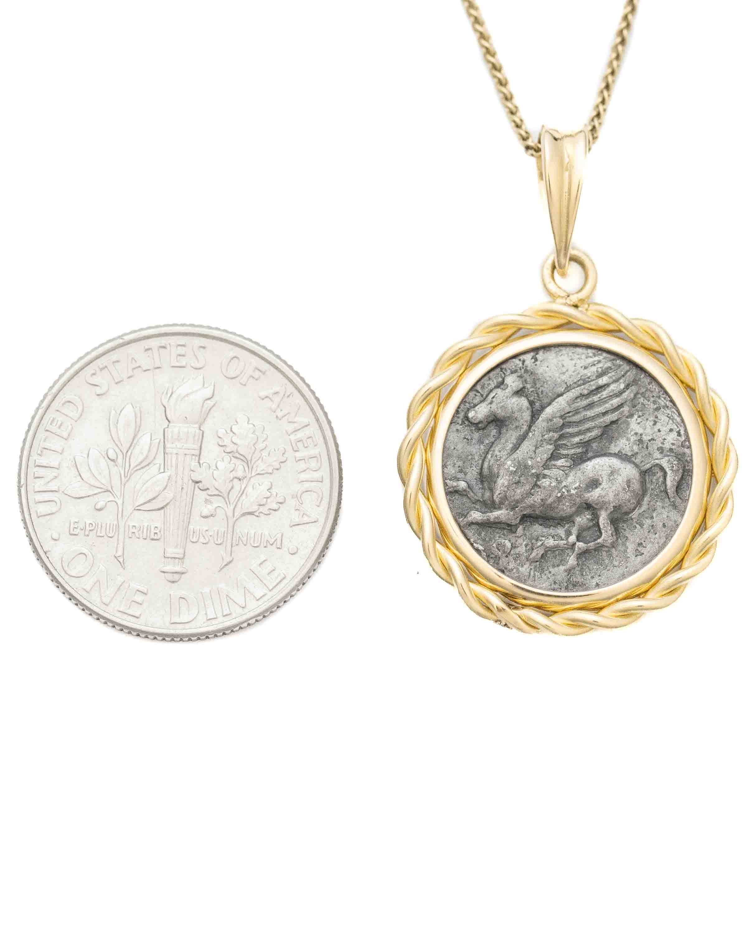14k Gold Genuine Ancient Greek Coin Necklace (Pegasus/Aphrodite; 350-285 B.C.)