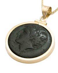 14k Gold Genuine Ancient Greek Coin Necklace (Persephone; 350-309 B.C.)