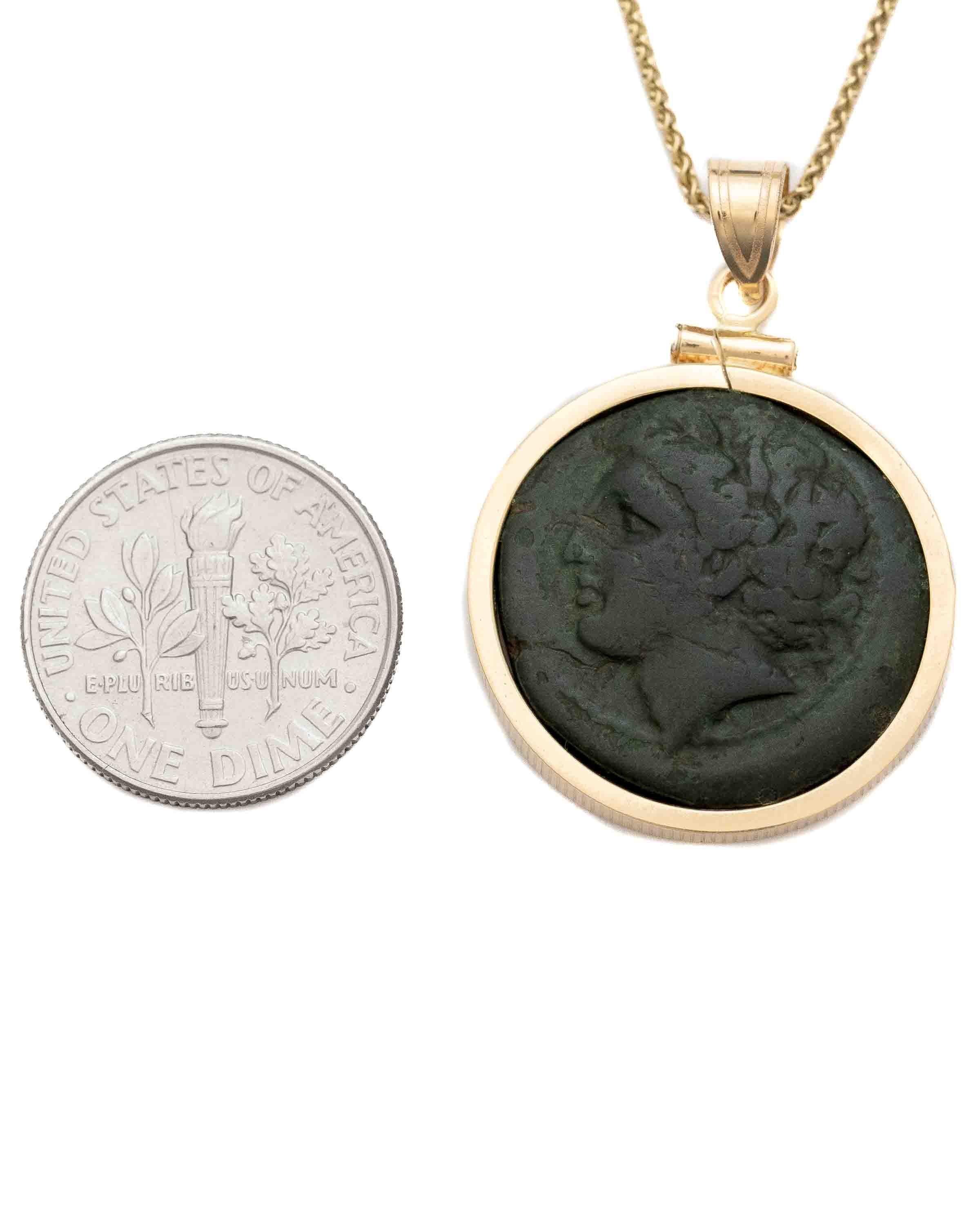 14k Gold Genuine Ancient Greek Coin Necklace (Persephone; 350-309 B.C.)