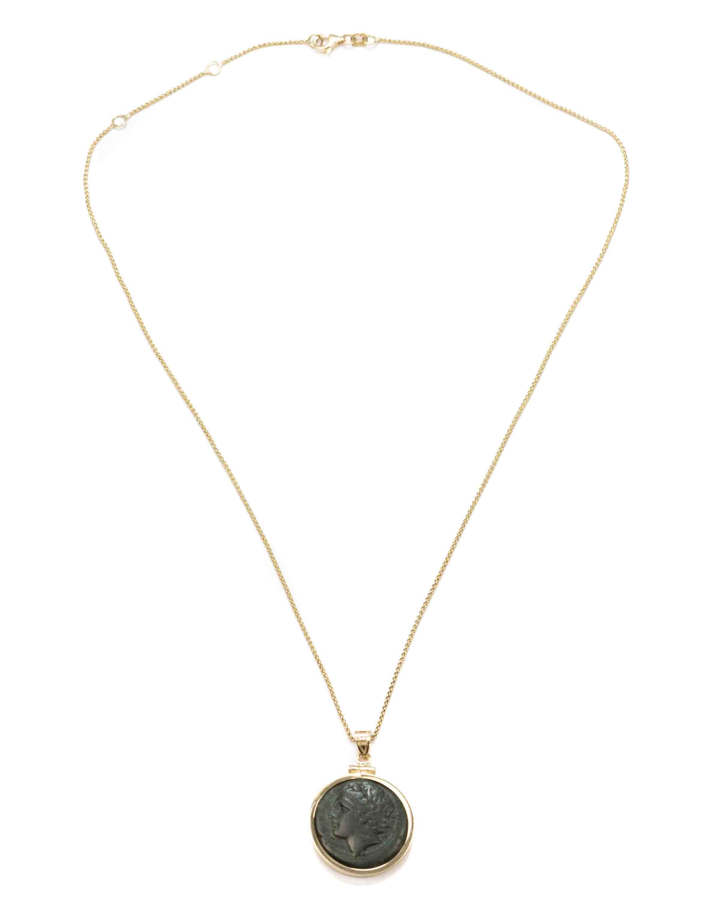 14k Gold Genuine Ancient Greek Coin Necklace (Persephone; 350-309 B.C.)