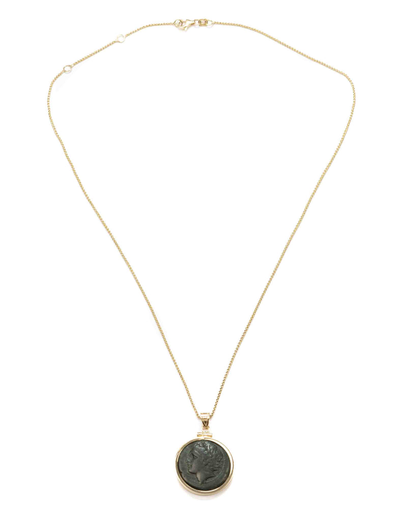 14k Gold Genuine Ancient Greek Coin Necklace (Persephone; 350-309 B.C.)