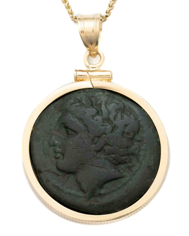 14k Gold Genuine Ancient Greek Coin Necklace (Persephone; 350-309 B.C.)