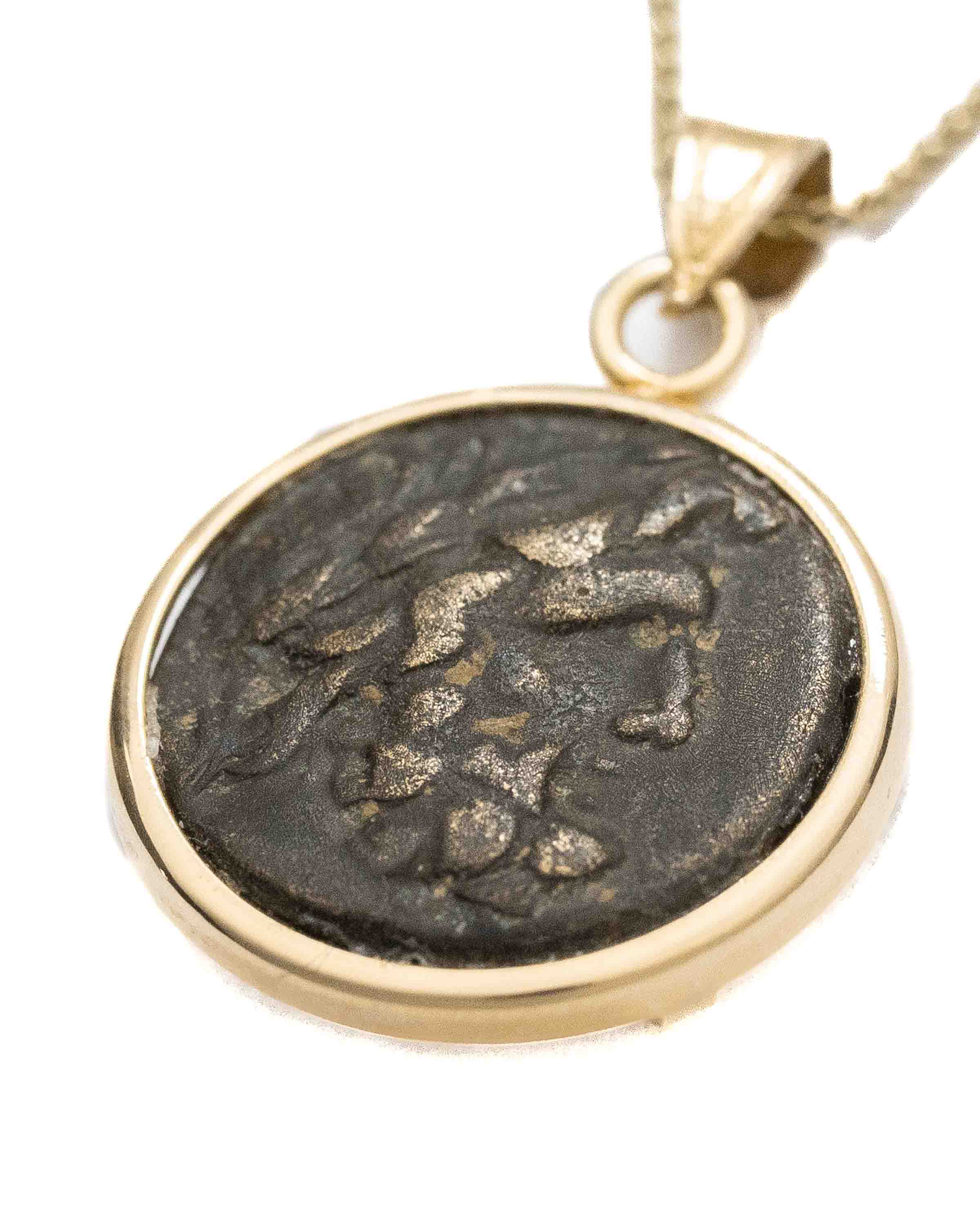 14K Gold Genuine Ancient Greek Coin Necklace (Zeus; 2nd-1st Century A.D.)