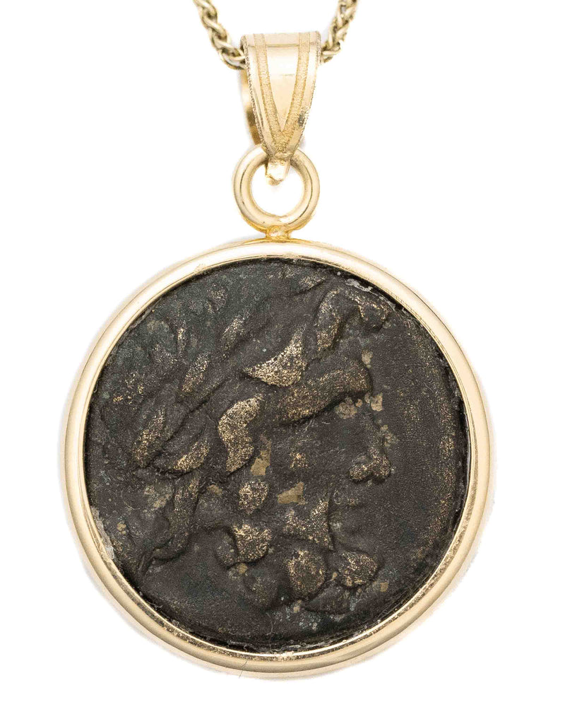 14K Gold Genuine Ancient Greek Coin Necklace (Zeus; 2nd-1st Century A.D.)