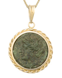 14k Gold Genuine Ancient Greek Coin Necklace (Persephone; 275-215 B.C.)
