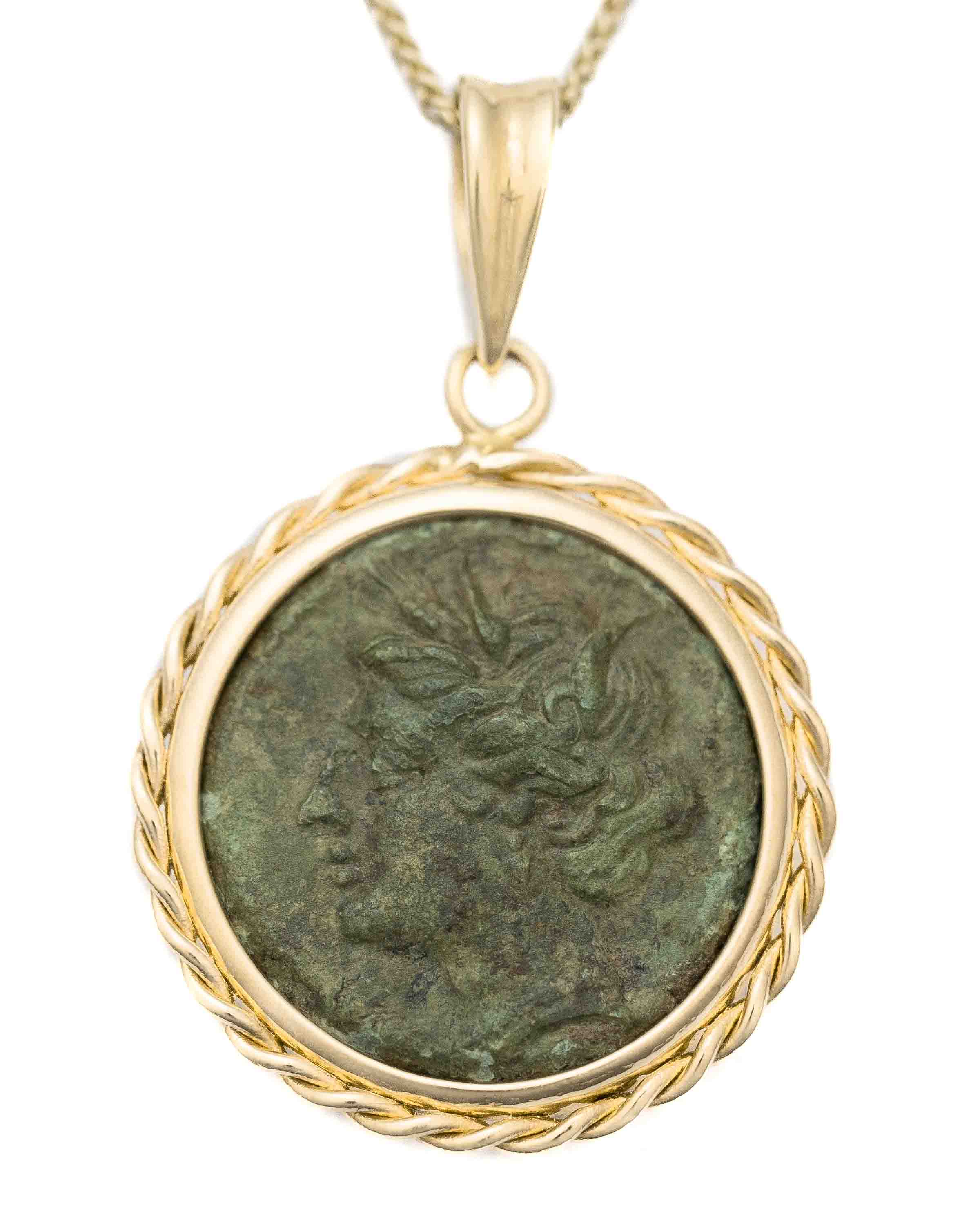 14k Gold Genuine Ancient Greek Coin Necklace (Persephone; 275-215 B.C.)