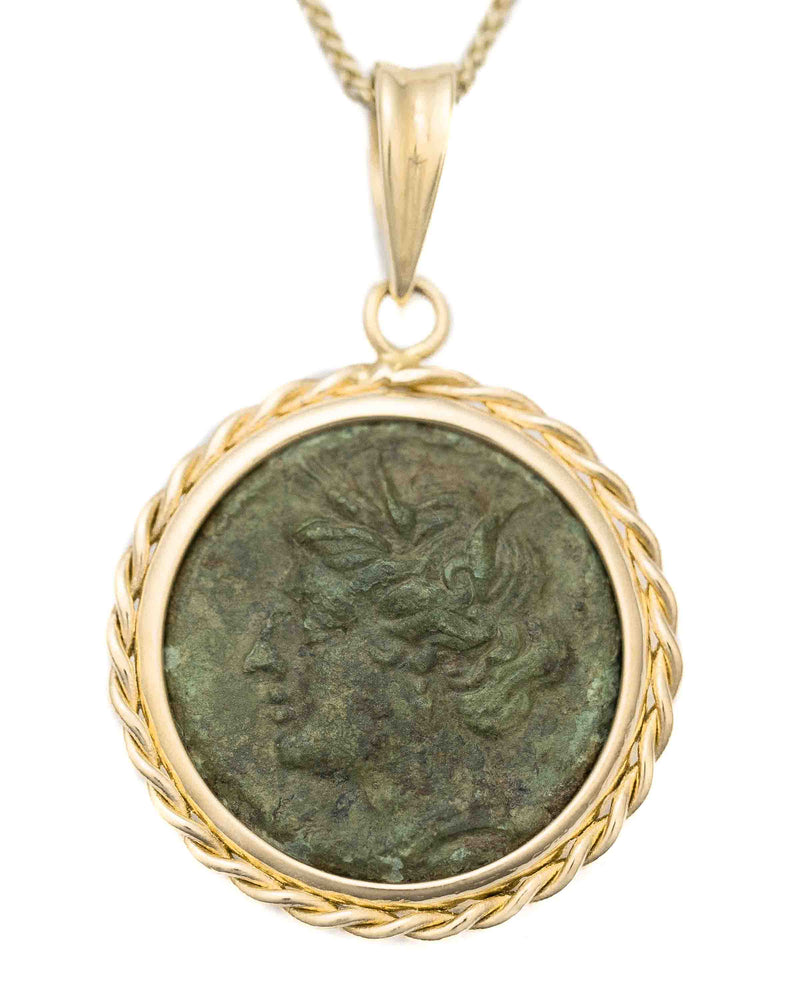 14k Gold Genuine Ancient Greek Coin Necklace (Persephone; 275-215 B.C.)