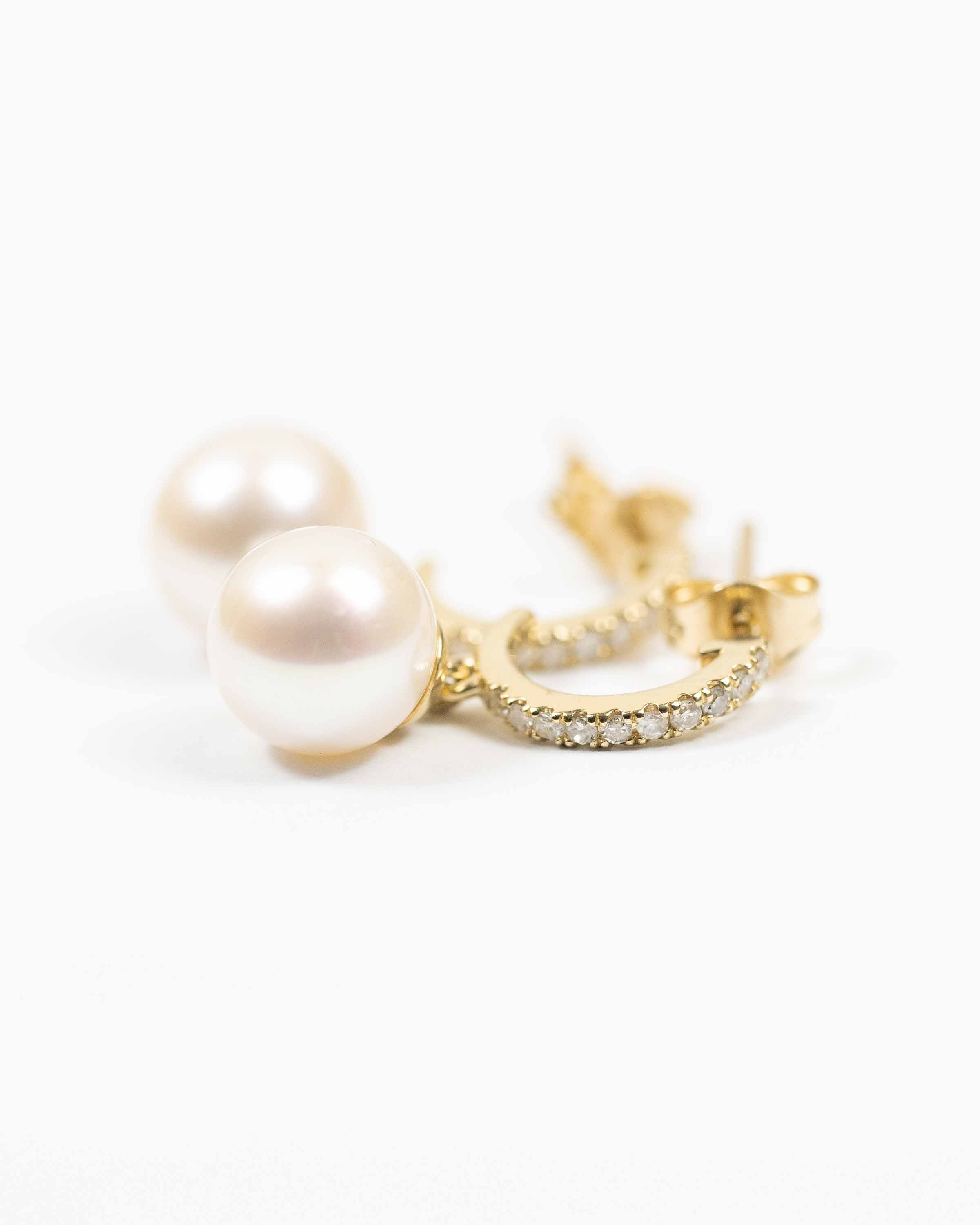 Freshwater Pearl & Diamond 10k Gold Hoop Earrings