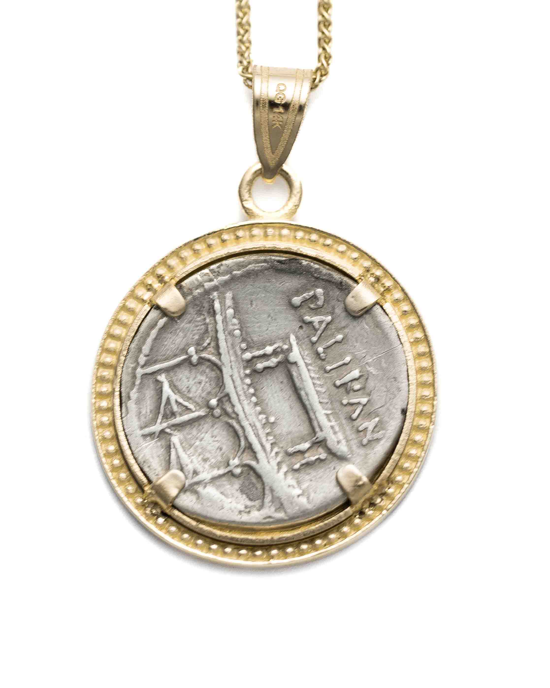 14k Gold Genuine Ancient Roman Coin Necklace (Libertas; 45 B.C.)