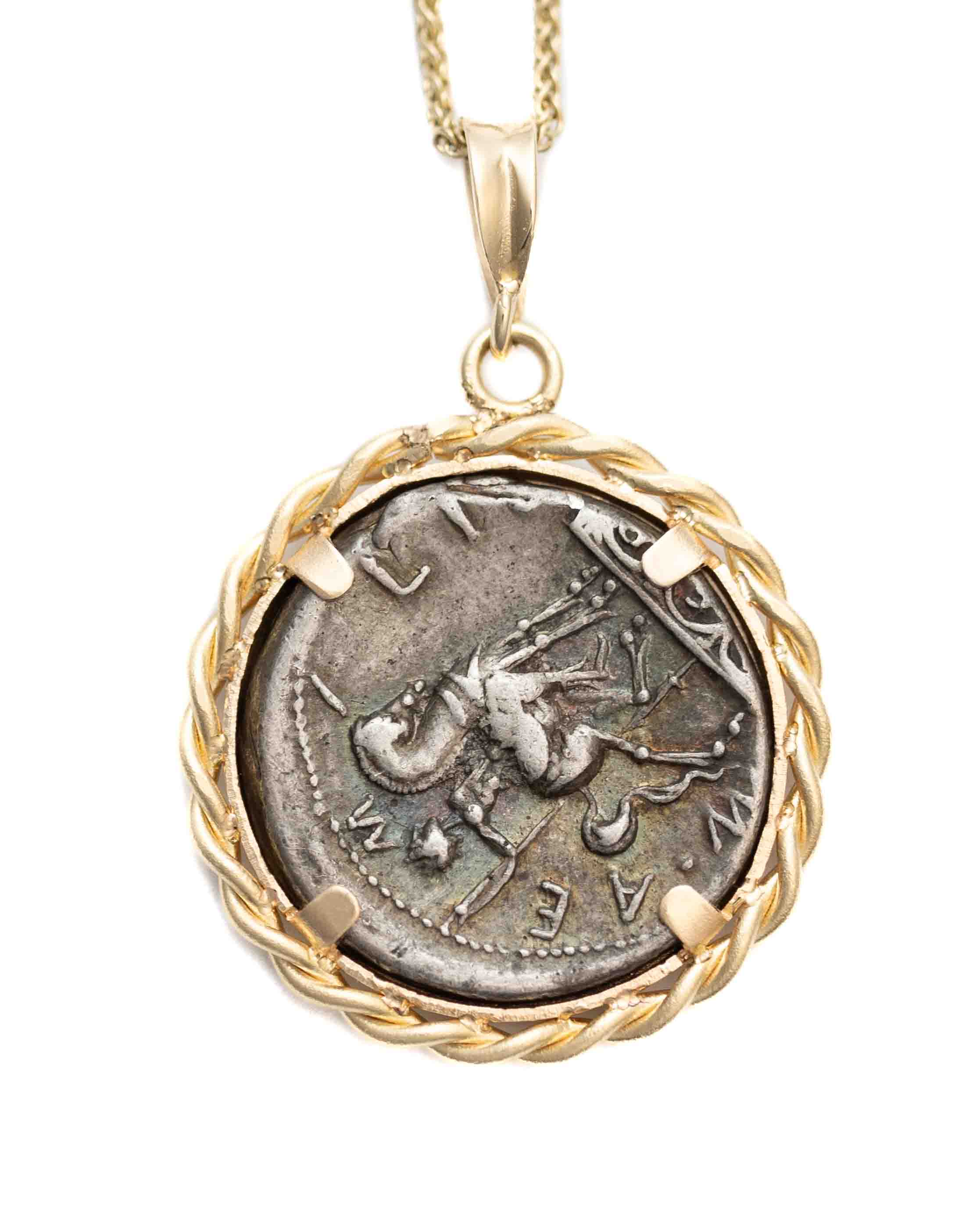 14k Gold Genuine Ancient Roman Coin Necklace (Roma; 114-116 B.C.)