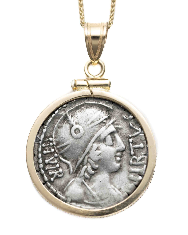14k Genuine Ancient Roman Coin Necklace (Virtus; 65 B.C.)