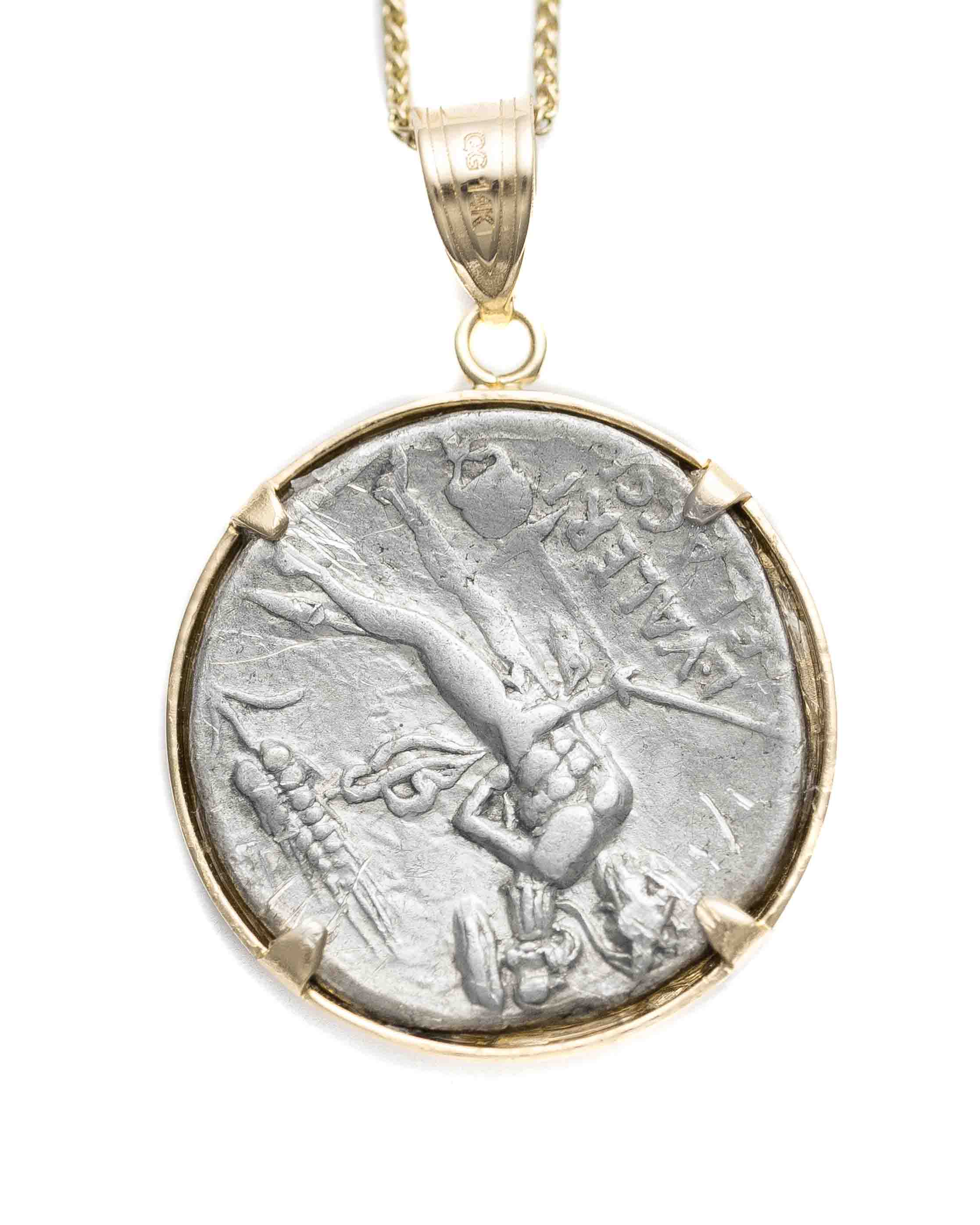 14k Genuine Ancient Roman Coin Necklace (Winged Victory; 46 B.C.)