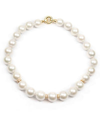 14k Gold & Diamond AAA Natural Freshwater 15mm White Pearl Necklace