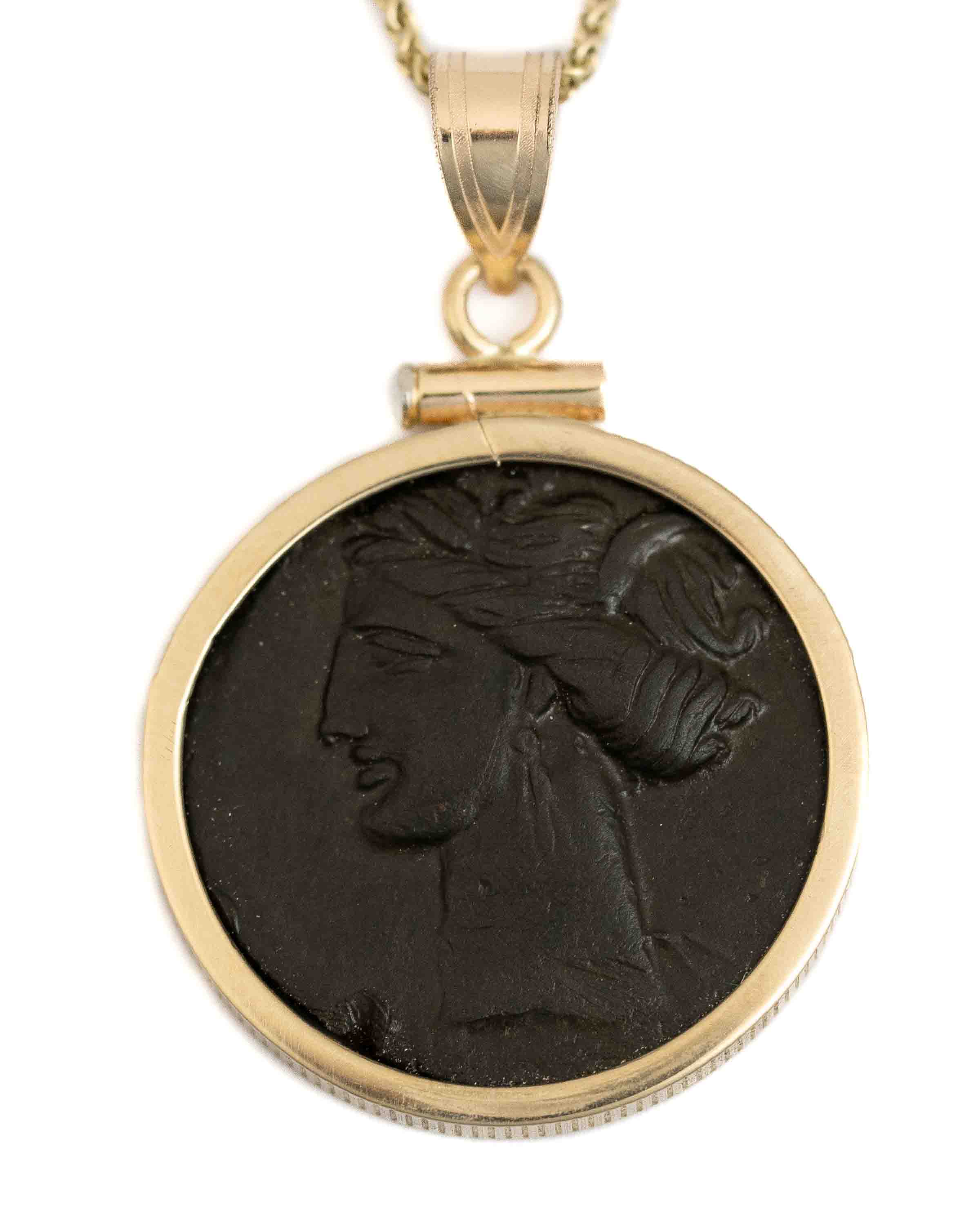 14k Gold Genuine Ancient Greek Coin Necklace (Tanit; 400-350 B.C.)