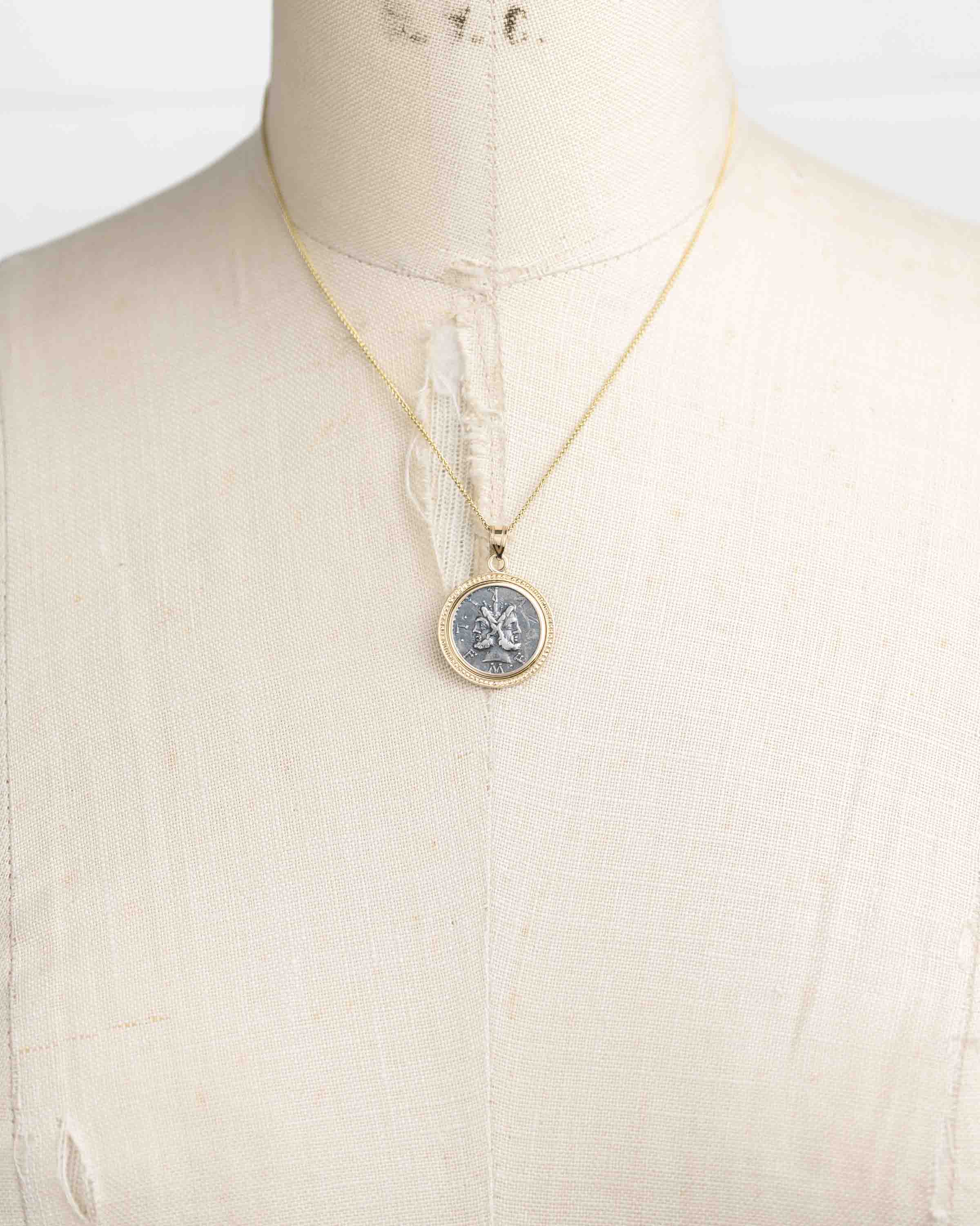 14k Gold Genuine Ancient Roman Coin Necklace (Janus; 119 B.C.)