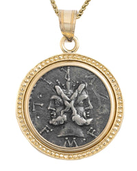 14k Gold Genuine Ancient Roman Coin Necklace (Janus; 119 B.C.)