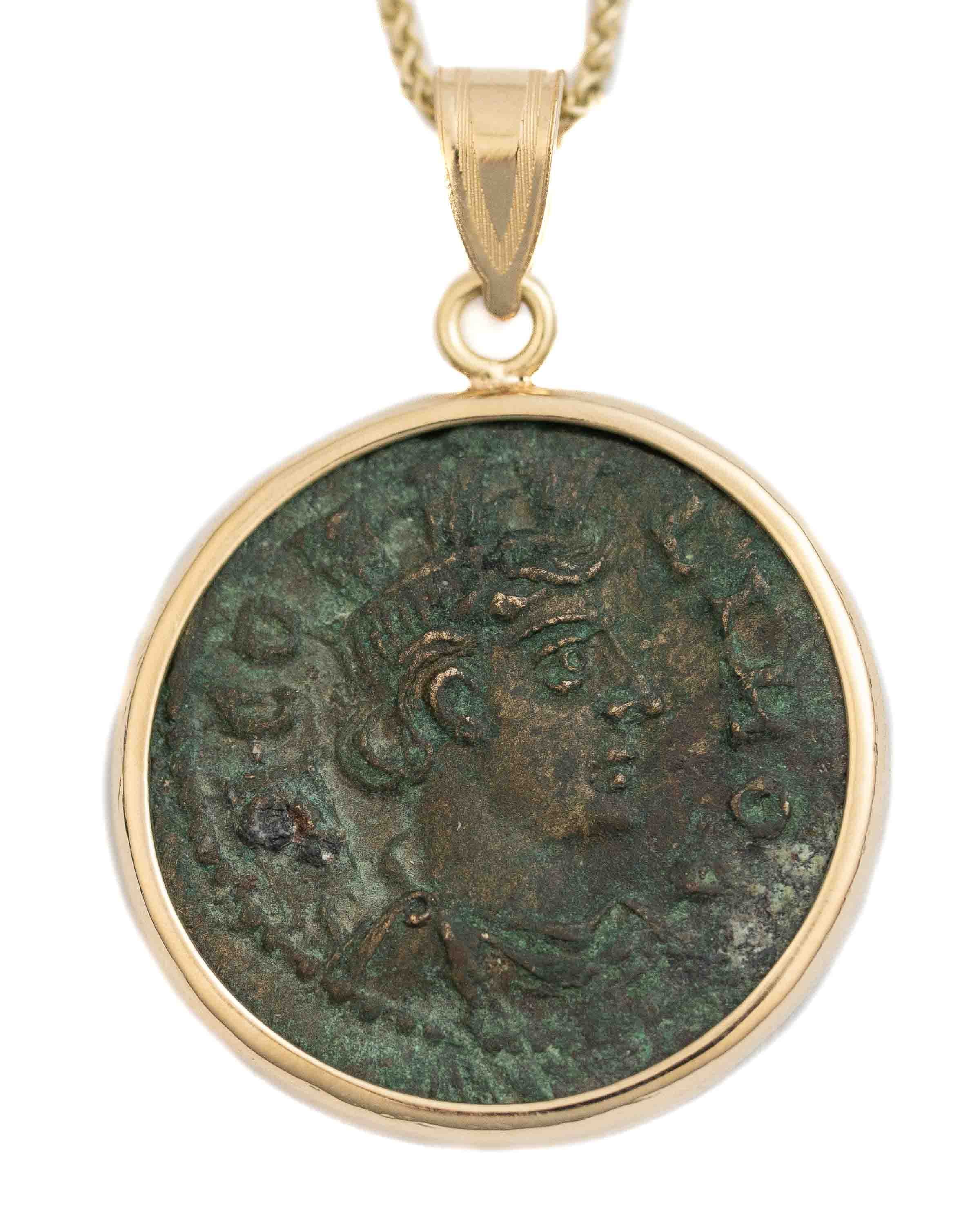 14k Gold Genuine Ancient Roman Coin Necklace (Tyche; 253-268 A.D.)