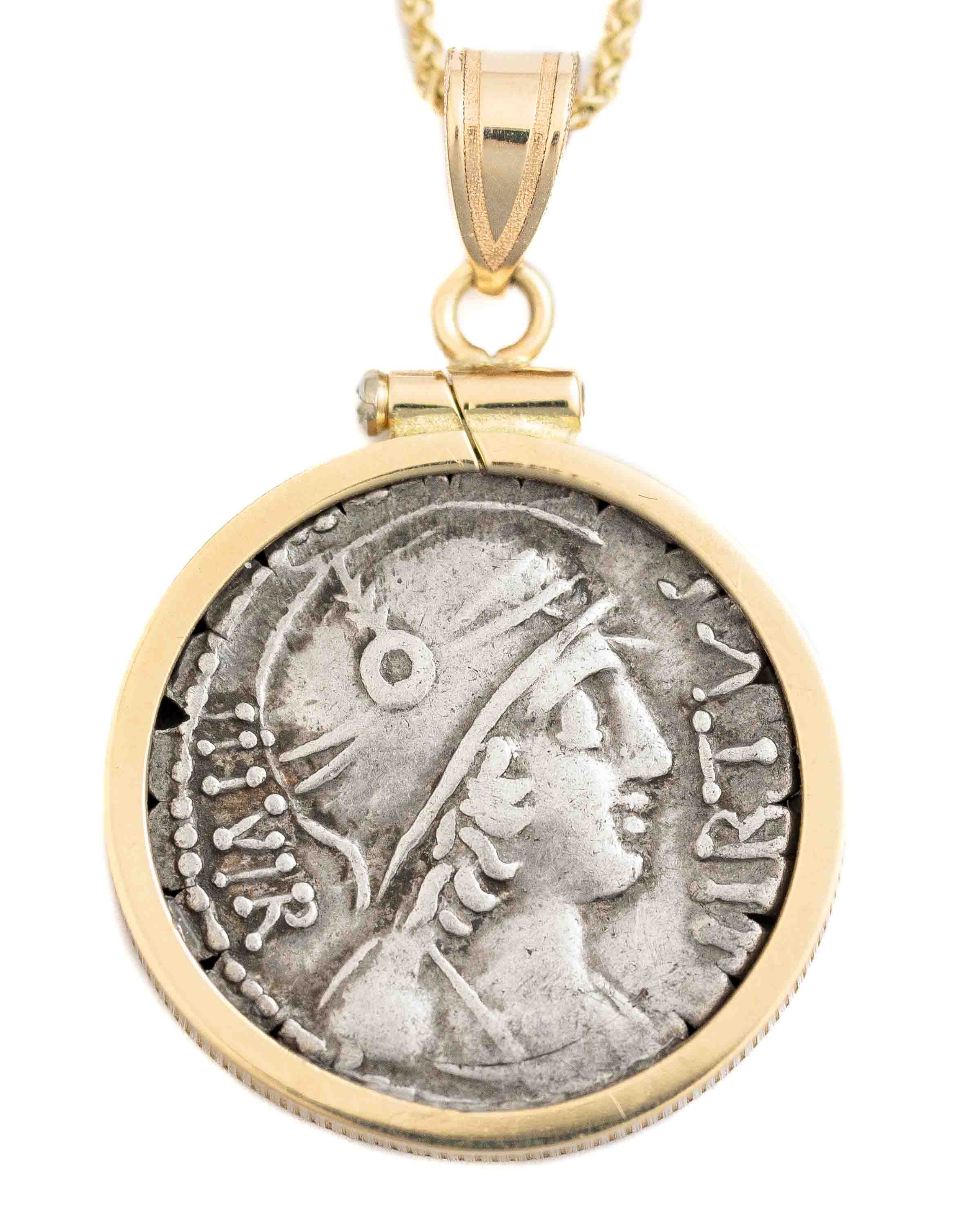 14k Genuine Ancient Roman Coin Necklace (Virtus; 65 B.C.)