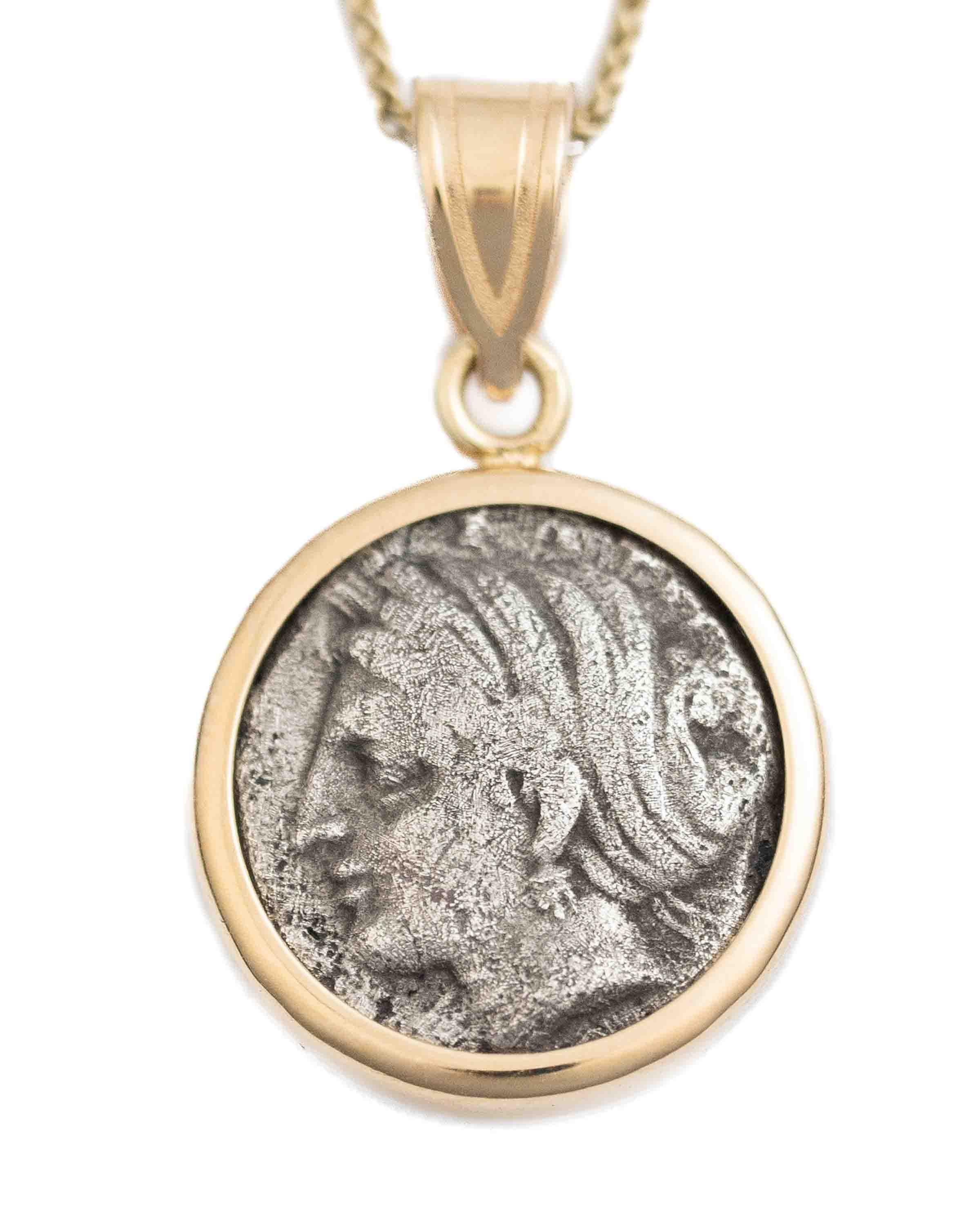 14k Gold Genuine Ancient Greek Coin Necklace (Persephone/Kore; 390-340 B.C.)