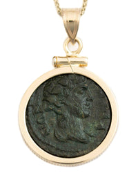 14k Gold Genuine Ancient Greek Coin Necklace (Dionysus; 98-117 A.D.)