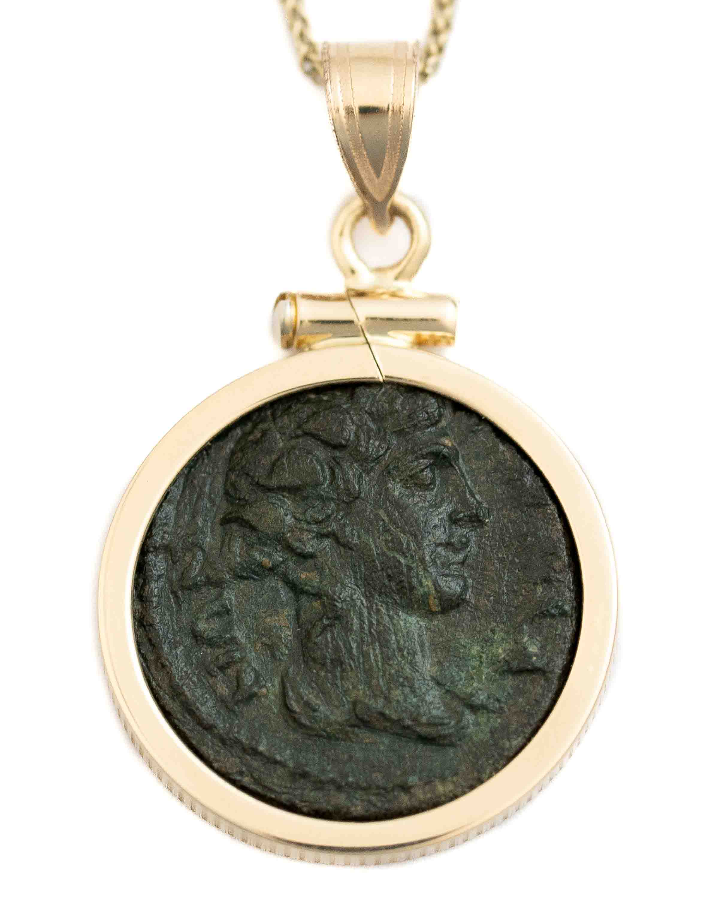 14k Gold Genuine Ancient Greek Coin Necklace (Dionysus; 98-117 A.D.)