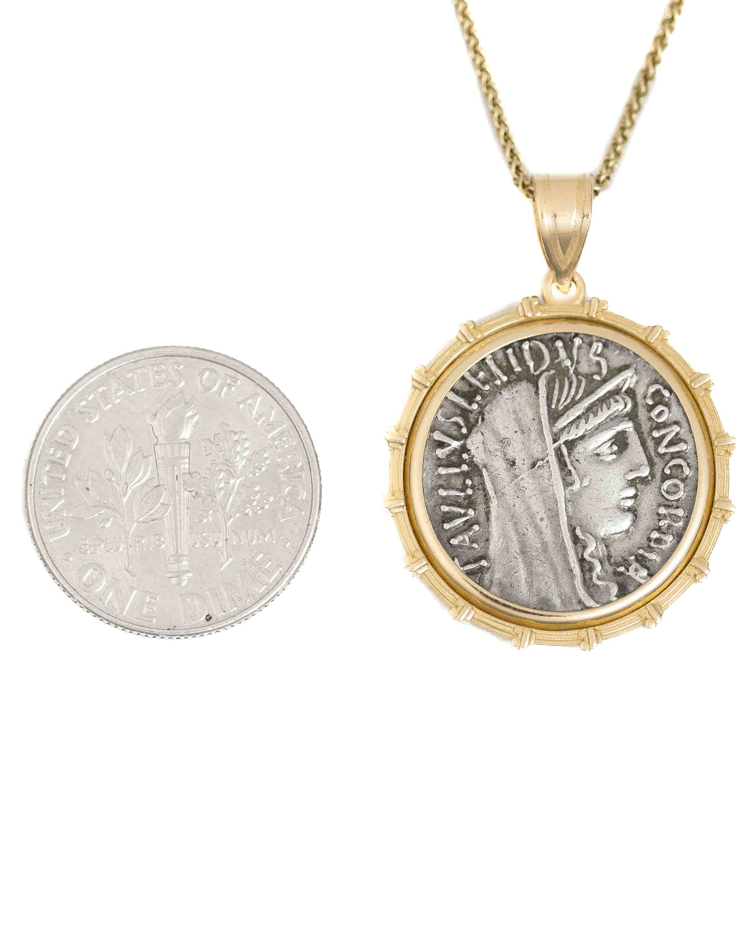 14k Gold Genuine Ancient Roman Coin Necklace (Concordia; 62 B.C.)