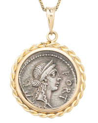 14k Gold Genuine Ancient Roman Coin Necklace (Fortuna; 49 B.C.)