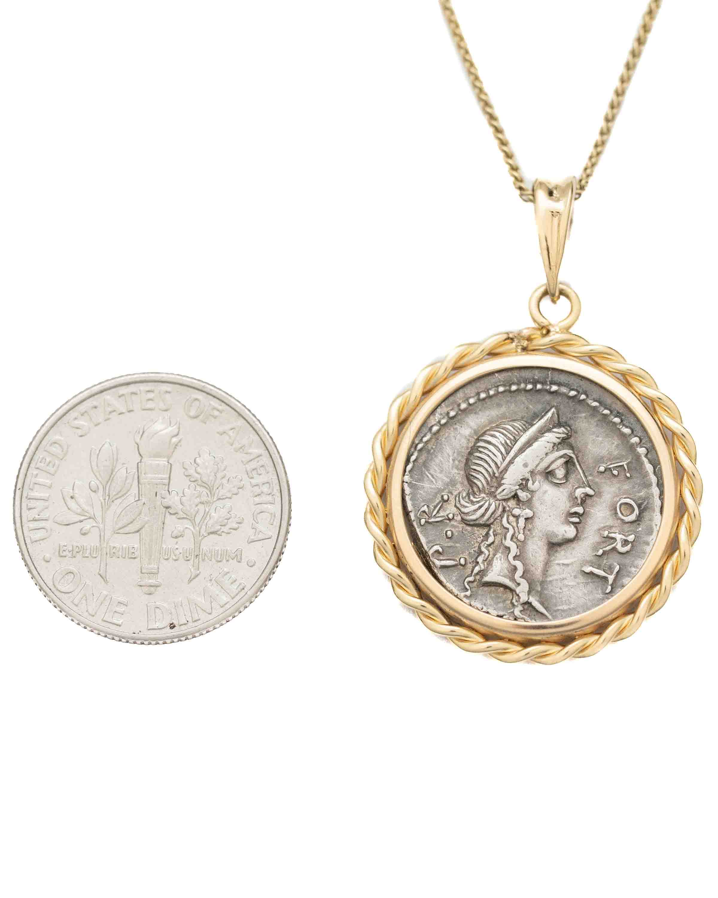 14k Gold Genuine Ancient Roman Coin Necklace (Fortuna; 49 B.C.)