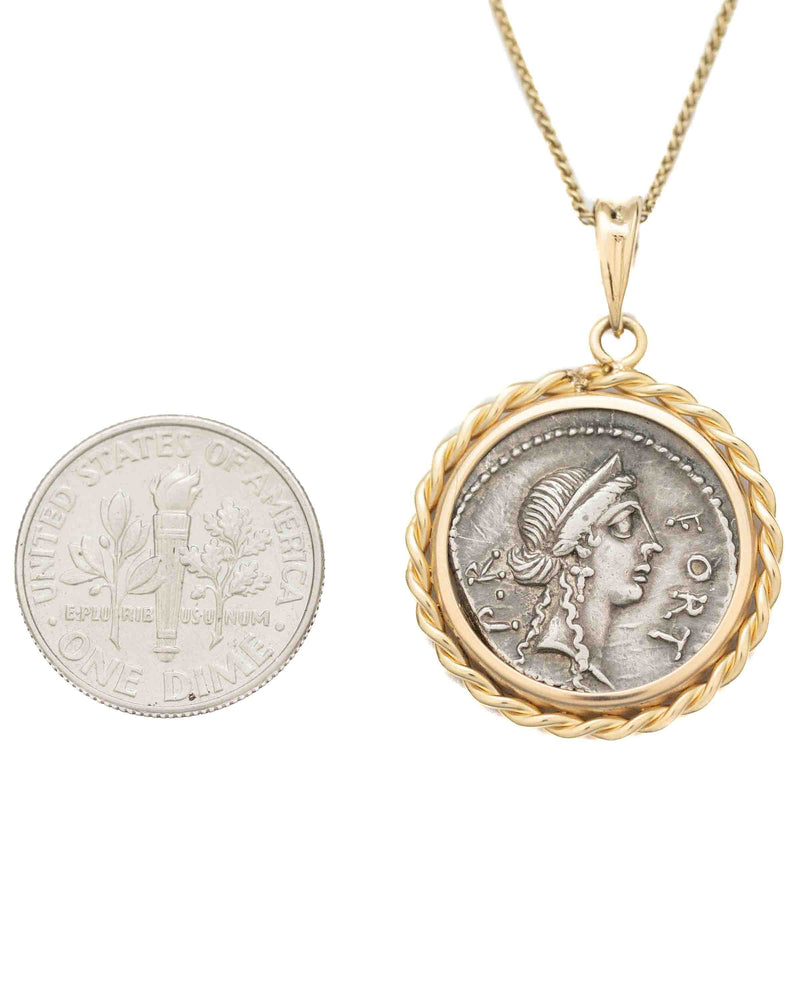 14k Gold Genuine Ancient Roman Coin Necklace (Fortuna; 49 B.C.)