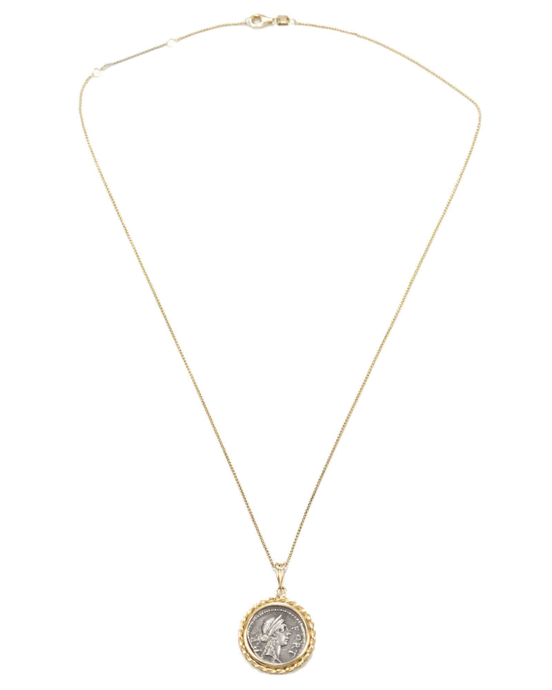 14k Gold Genuine Ancient Roman Coin Necklace (Fortuna; 49 B.C.)